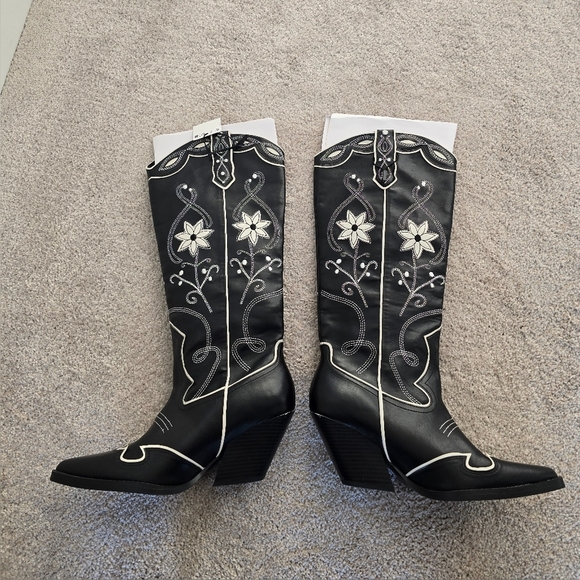 ZARA HEELED FLORAL COWBOY BOOTS US 9 EU 40 NWT - Picture 8 of 14